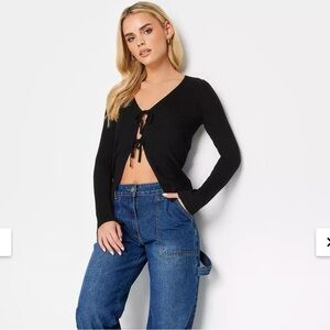 NWT American Eagle - Black Ribbed Tie-Front Cardigan